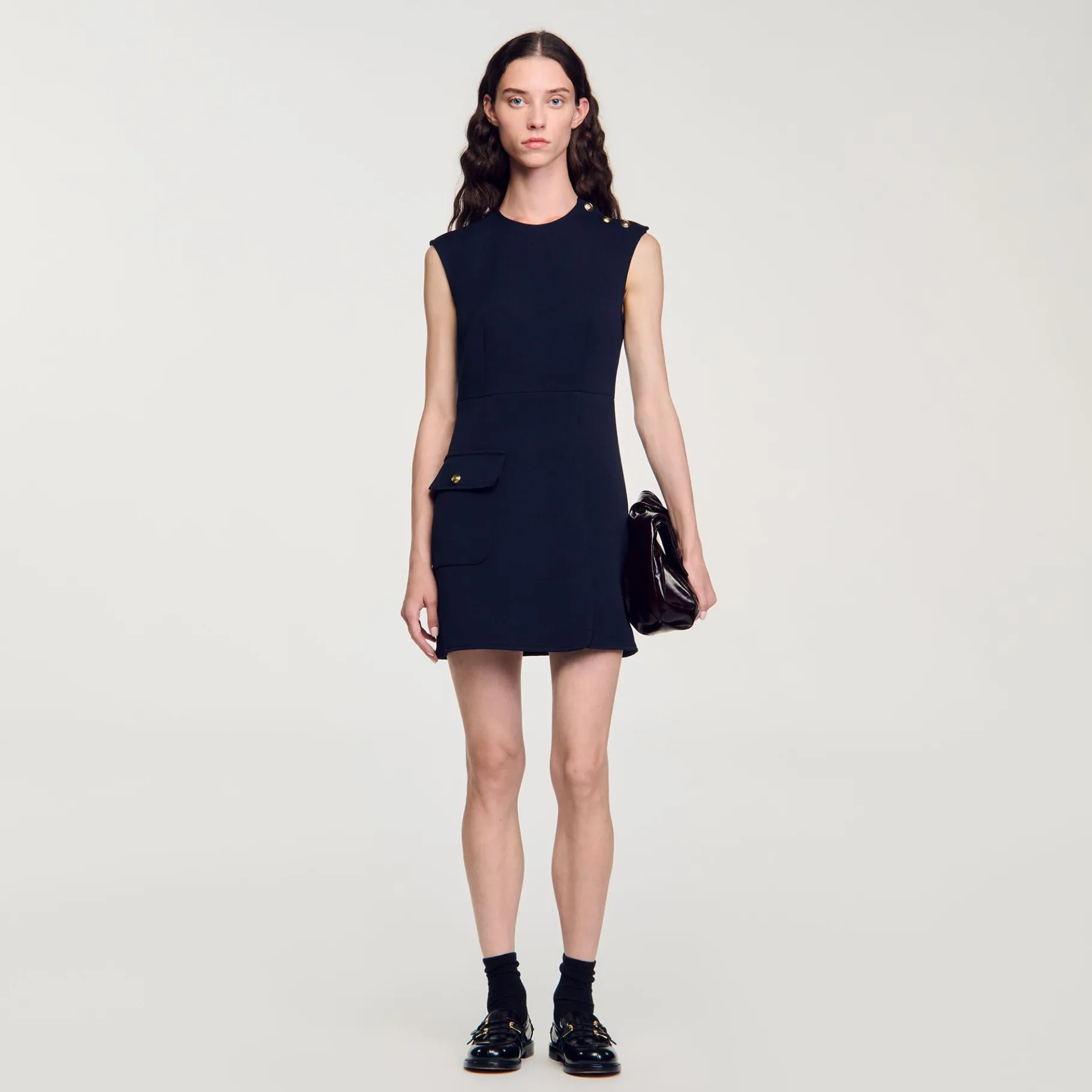 Best SANDRO Robe Courte à Boutons Marine