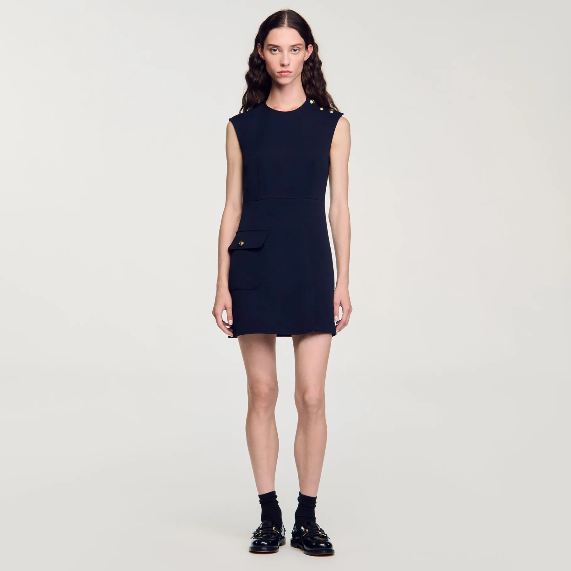 Best SANDRO Robe Courte à Boutons Marine