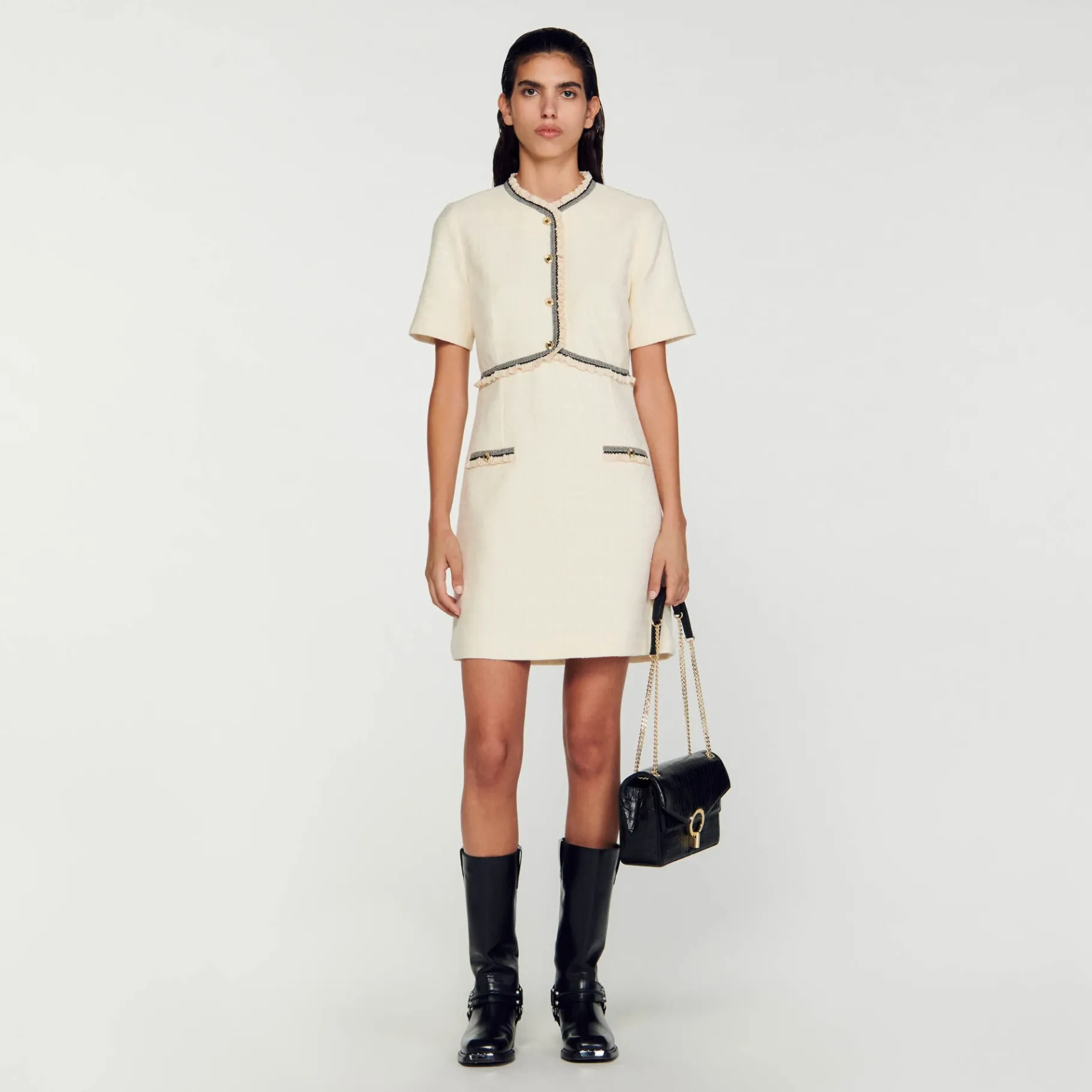 Clearance SANDRO Robe Courte En Tweed Ecru