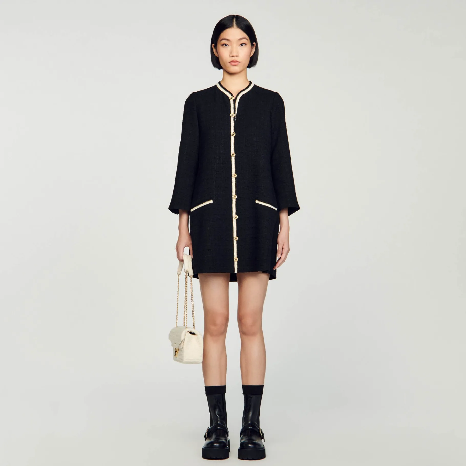 Cheap SANDRO Robe En Tweed Noir