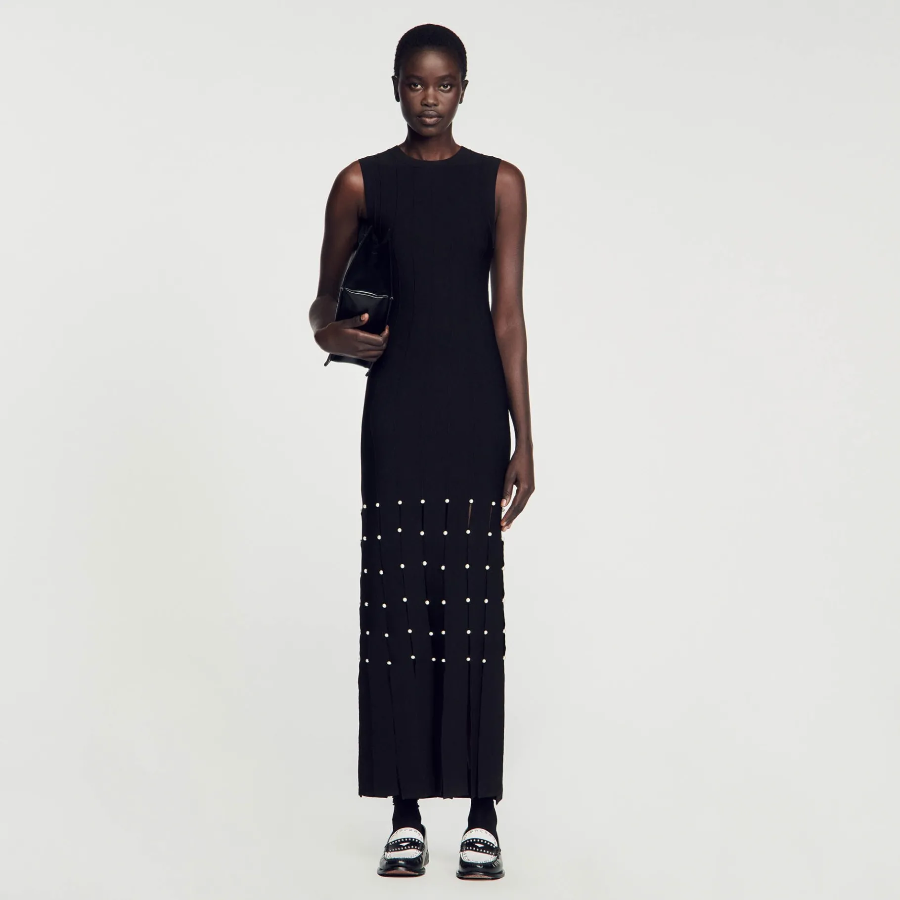 Hot SANDRO Robe Longue à Franges Noir