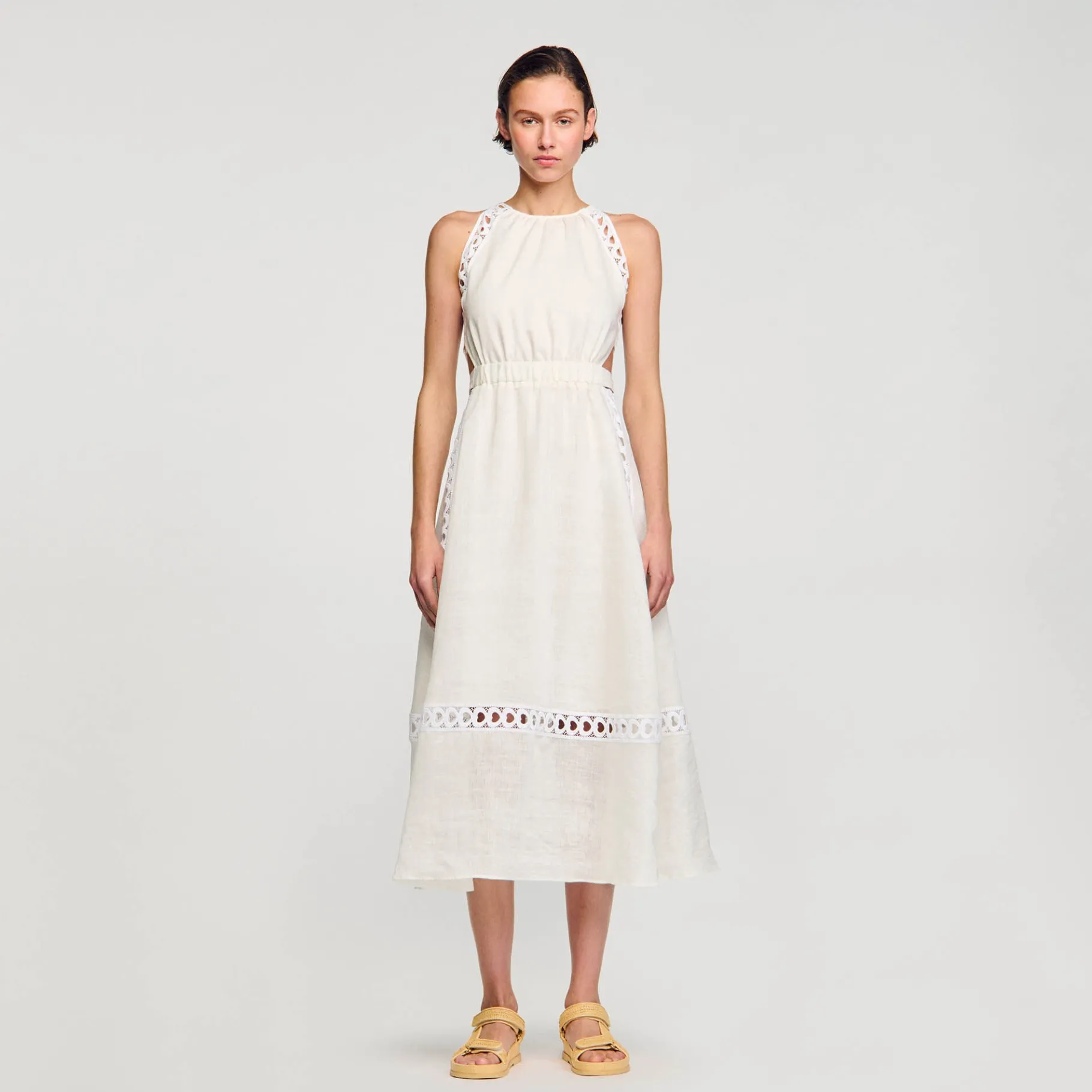 Online SANDRO Robe Longue En Lin blanc