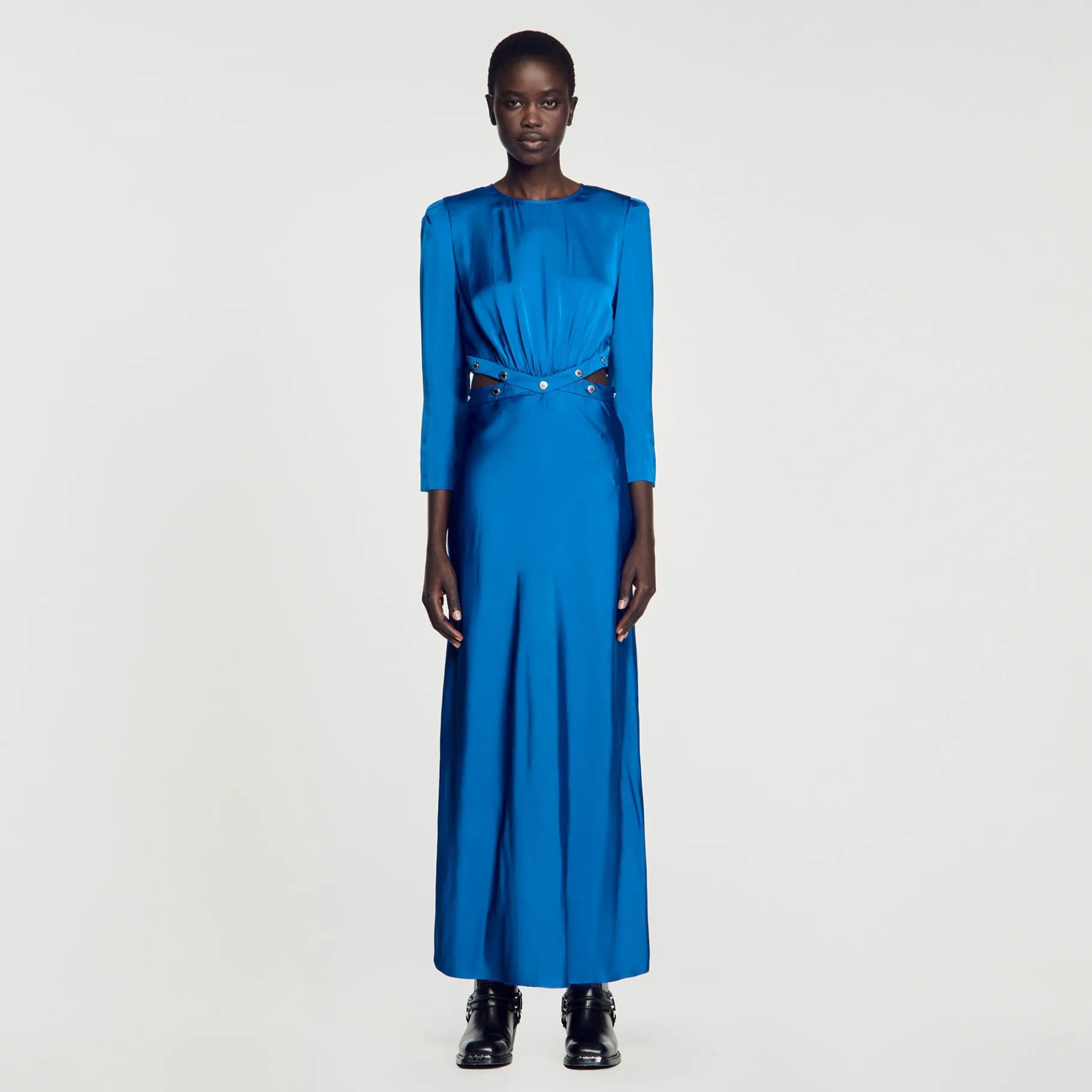 Best SANDRO Robe Longue Satinée Bleu electrique