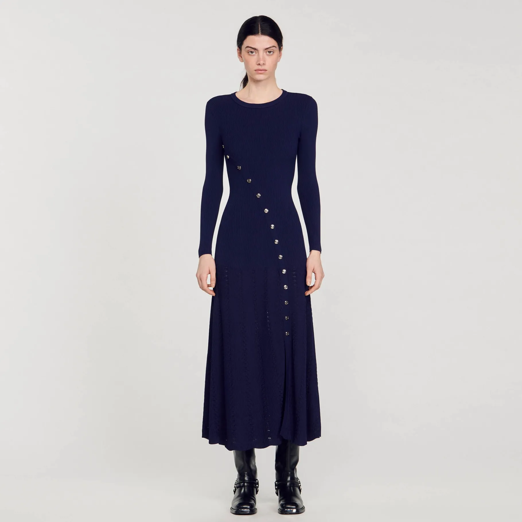 Flash Sale SANDRO Robe Midi En Maille Bleu marine