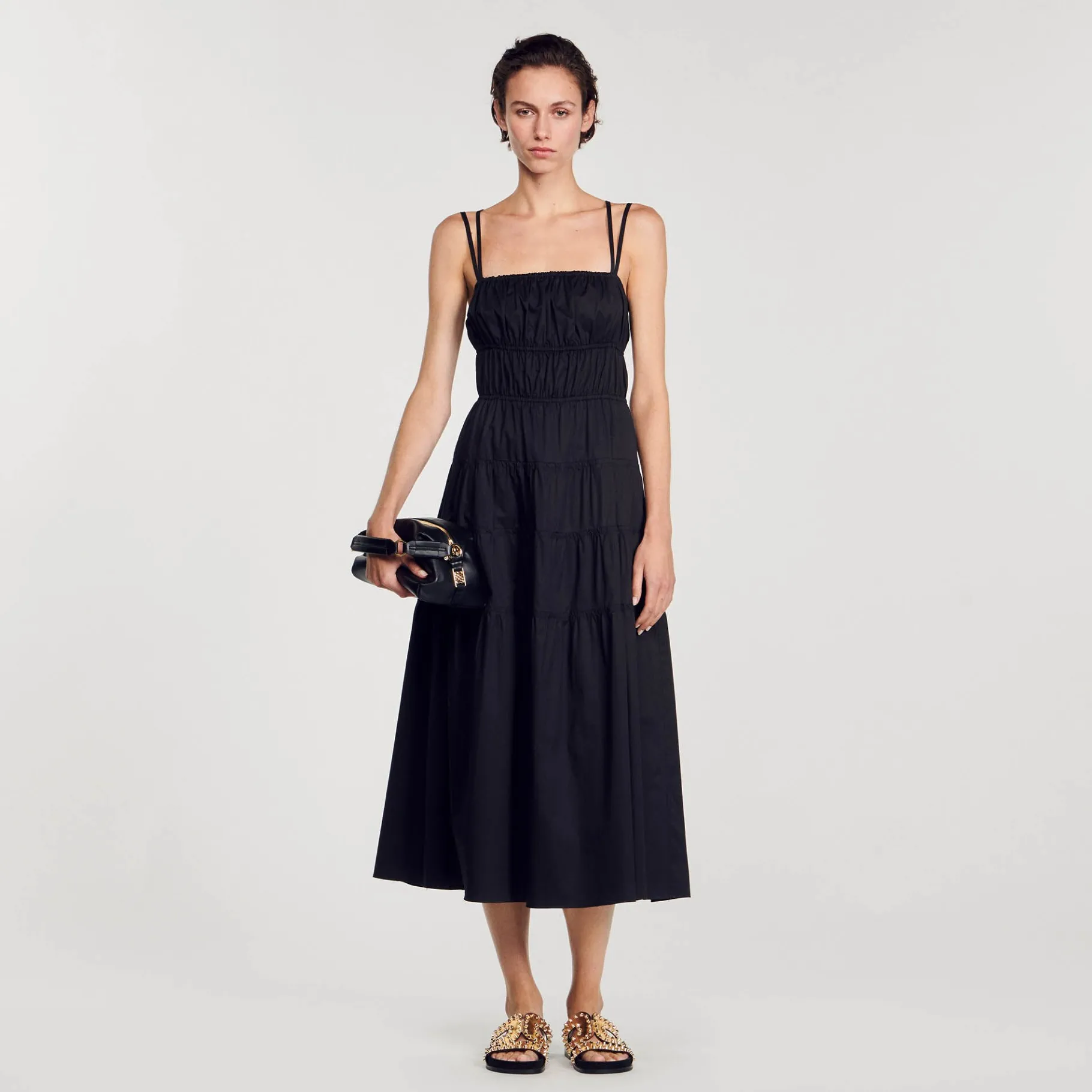 Best SANDRO Robe Midi Froncée Noir