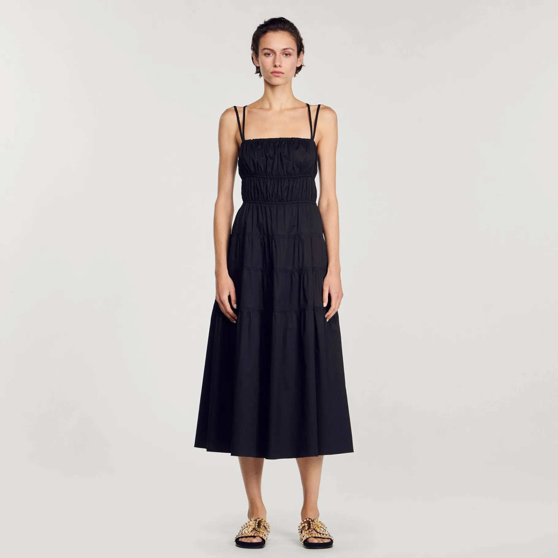 Best SANDRO Robe Midi Froncée Noir