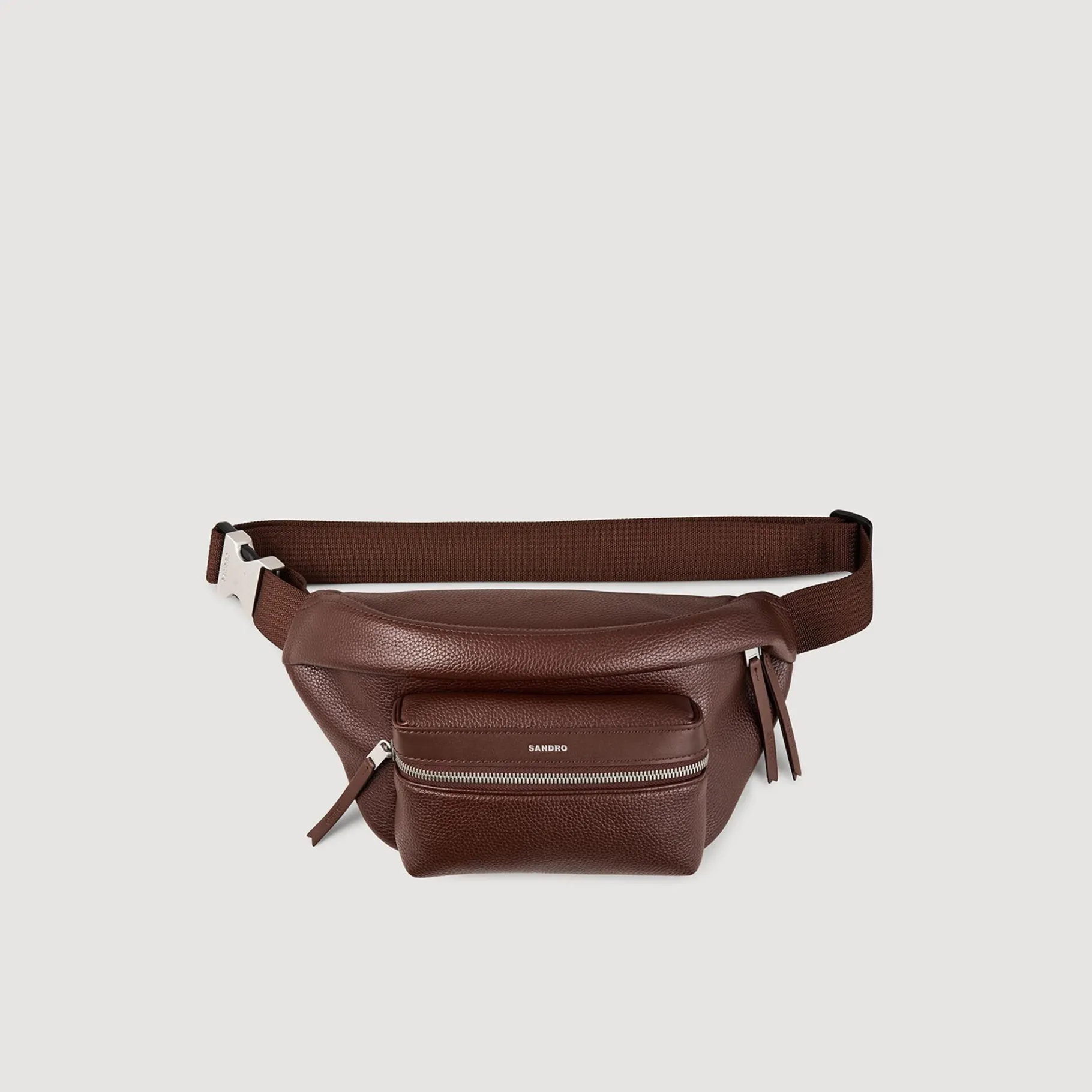 Fashion SANDRO Sac Banane En Toile Enduite Marron Foncé