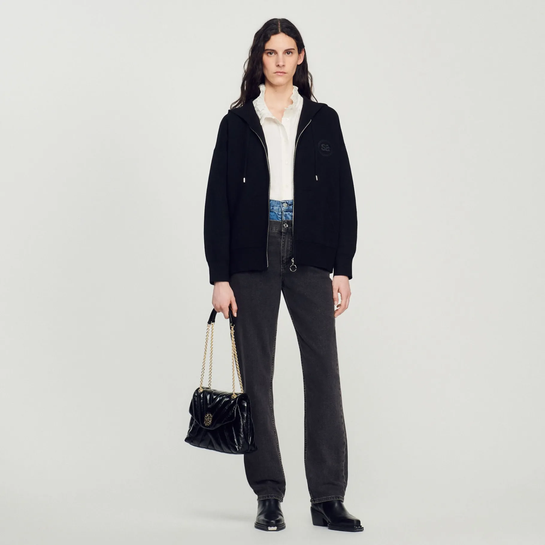 Shop SANDRO Sac Mila En Cuir Matelassé Noir