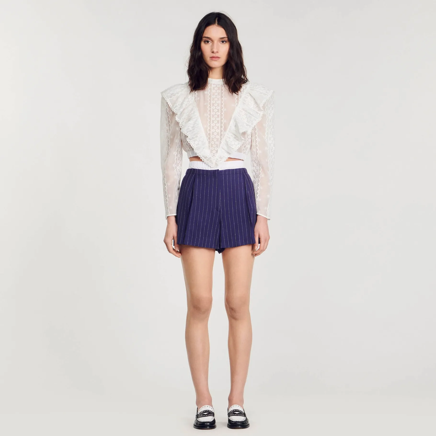 Clearance SANDRO Short à Rayures Bleu marine
