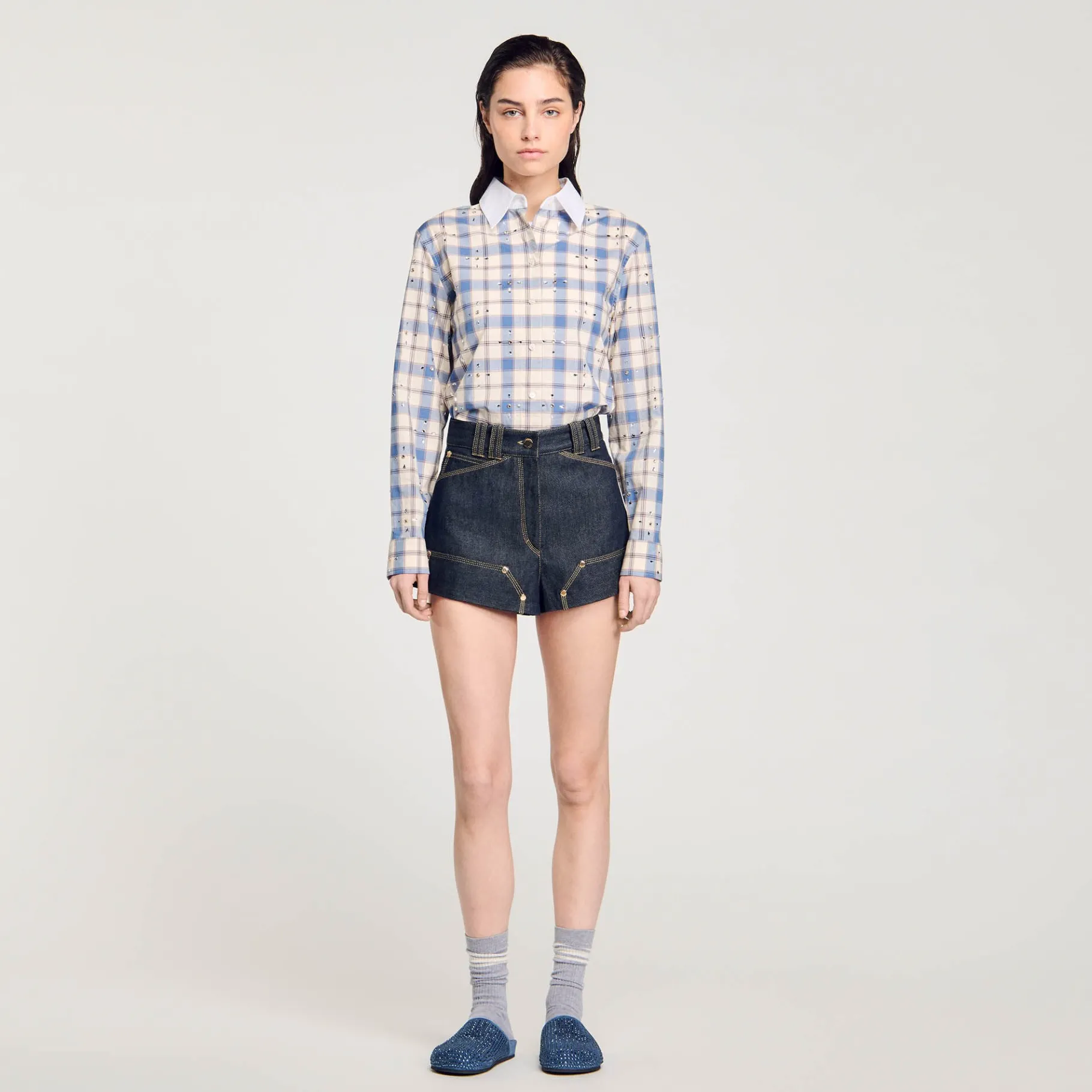 Cheap SANDRO Short En Jean Brut Bleu brut