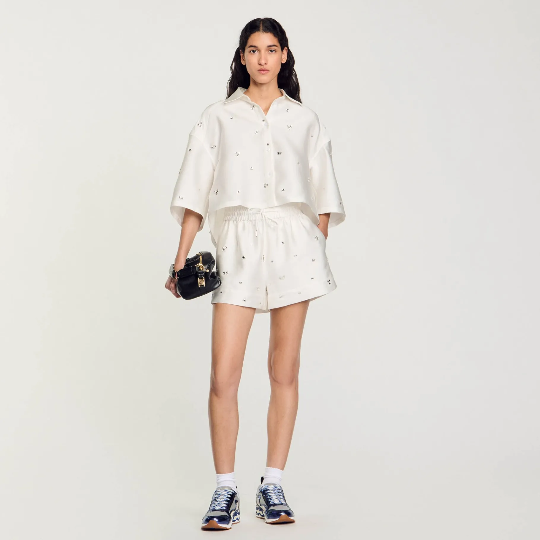 Flash Sale SANDRO Short Large Strassé blanc