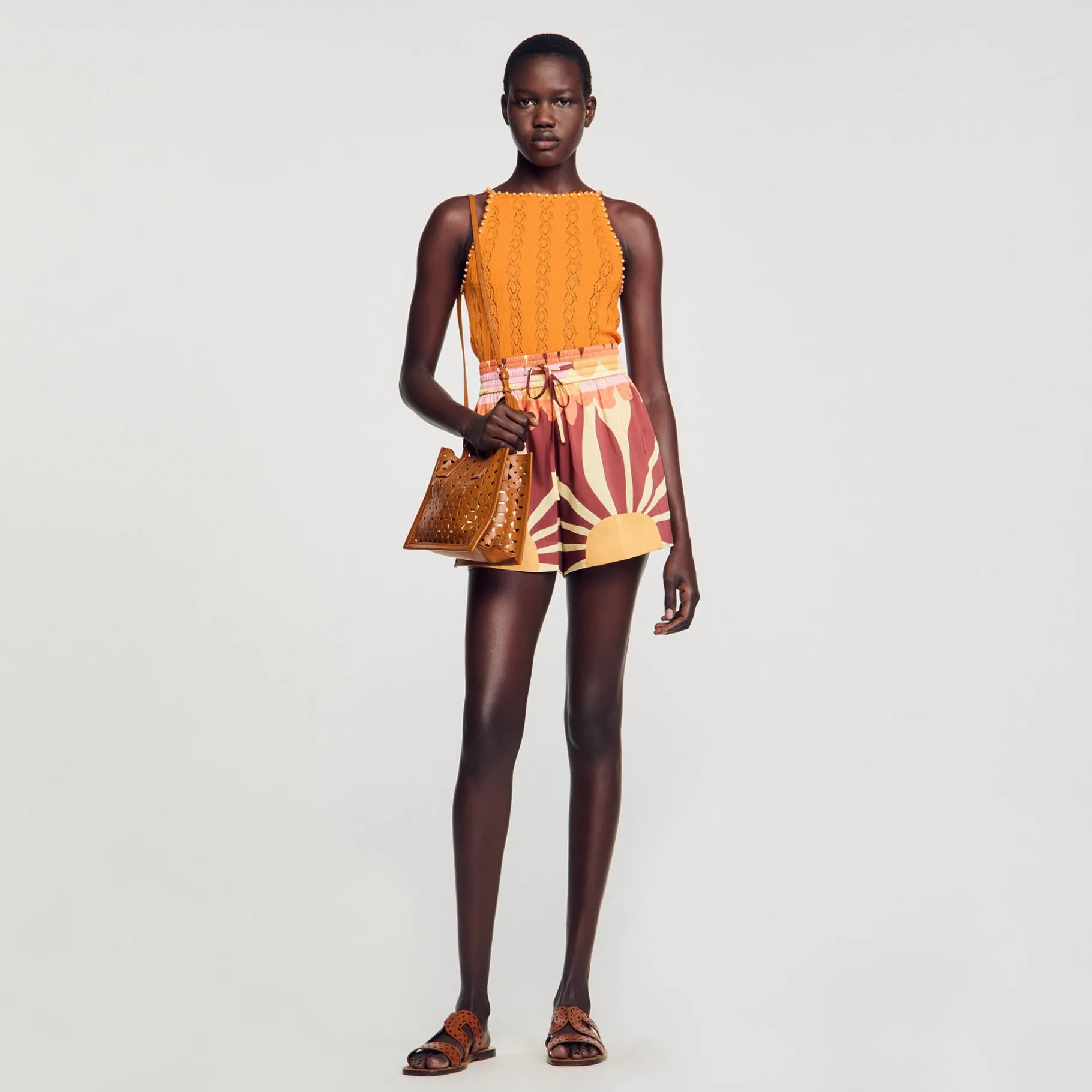 Flash Sale SANDRO Short Satiné Imprimé Marron