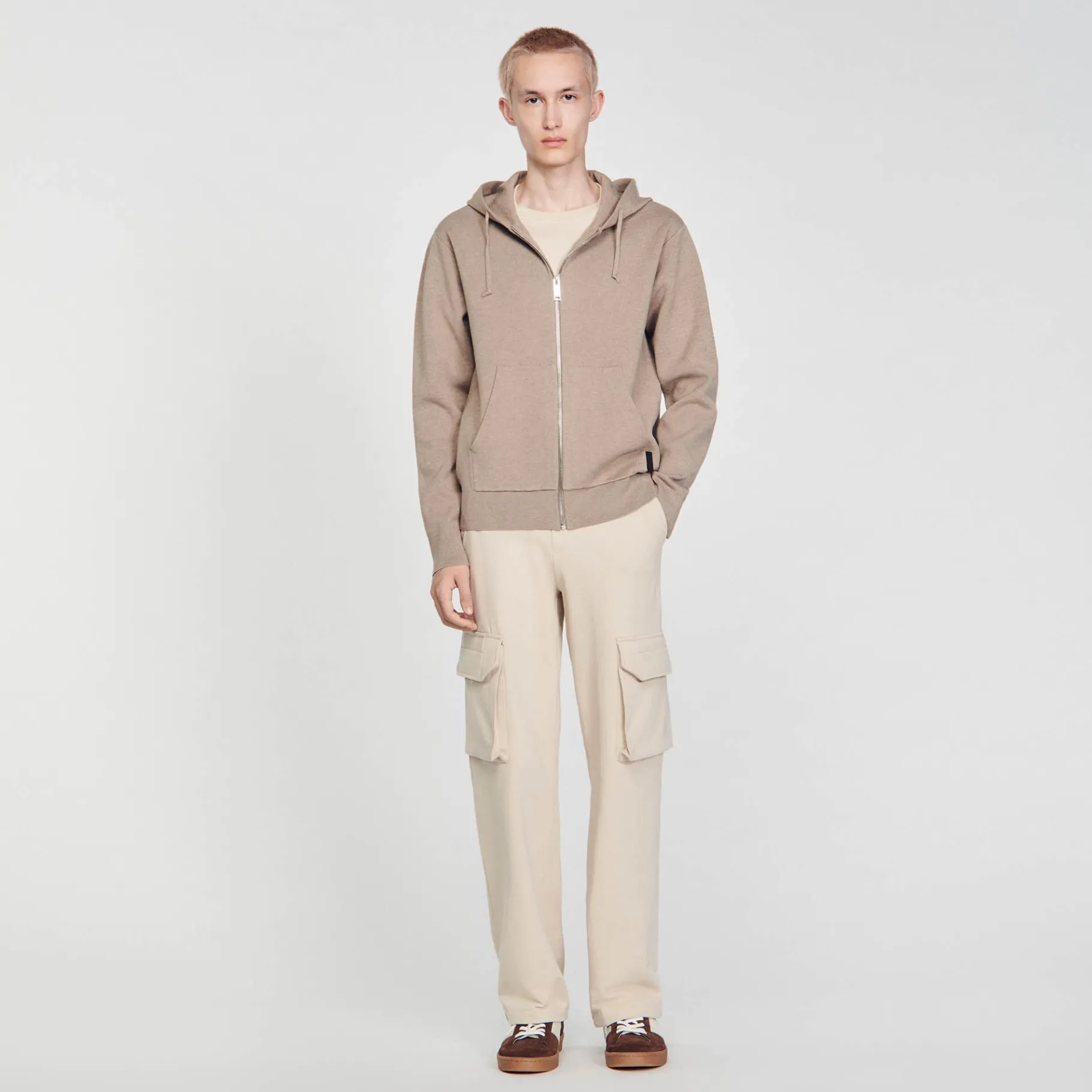 Sale SANDRO Sweatshirt à Capuche Marron Clair