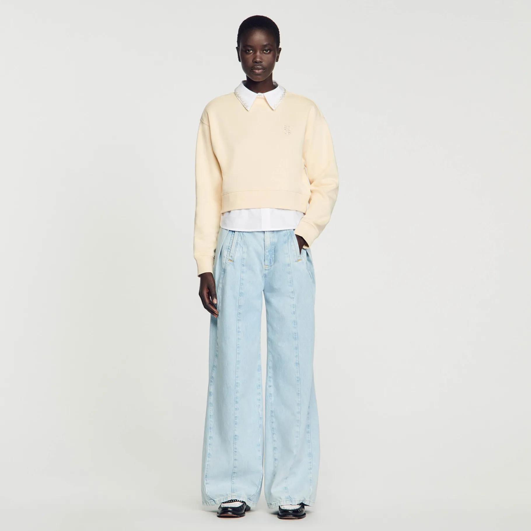 New SANDRO Sweatshirt 2 En 1 Ecru