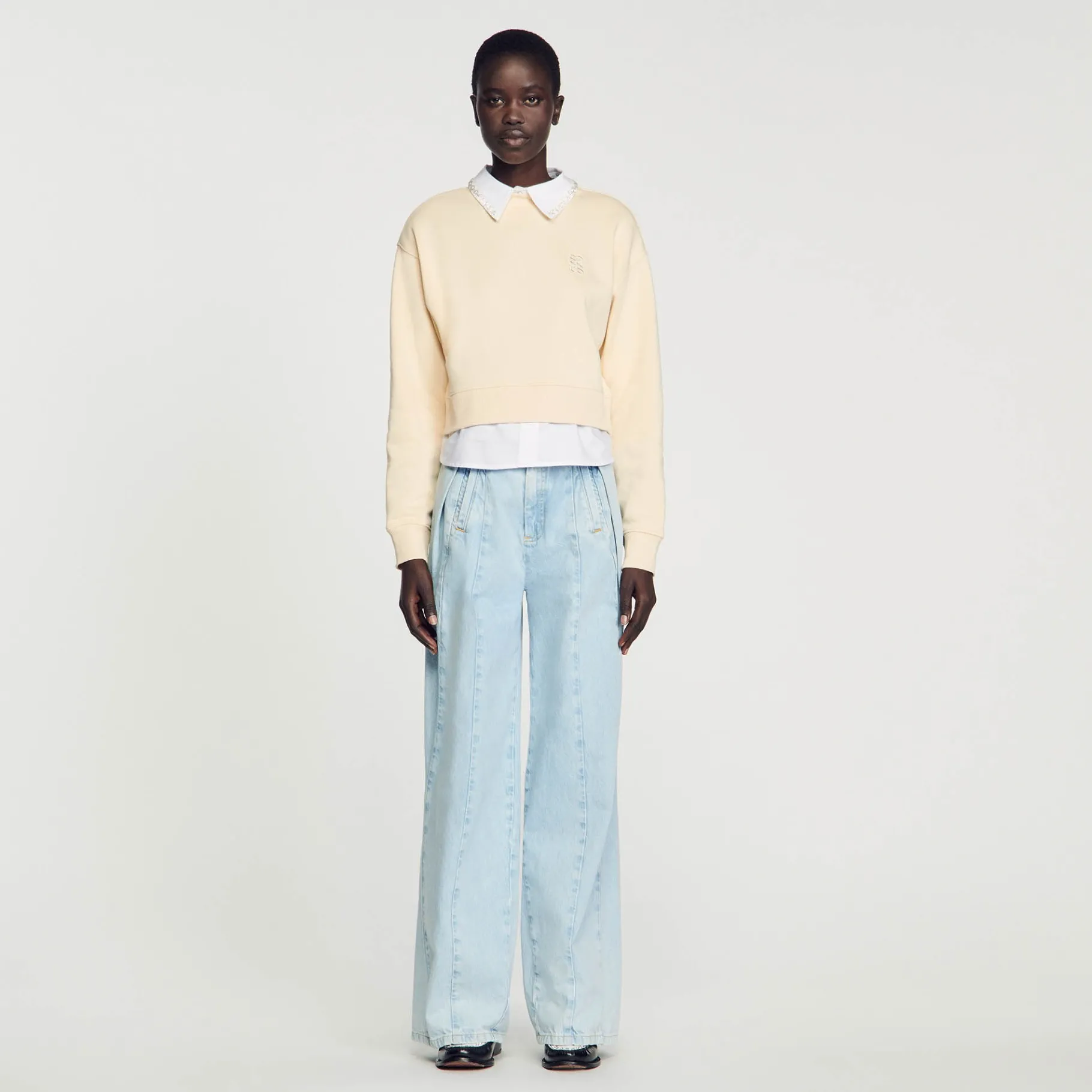 New SANDRO Sweatshirt 2 En 1 Ecru