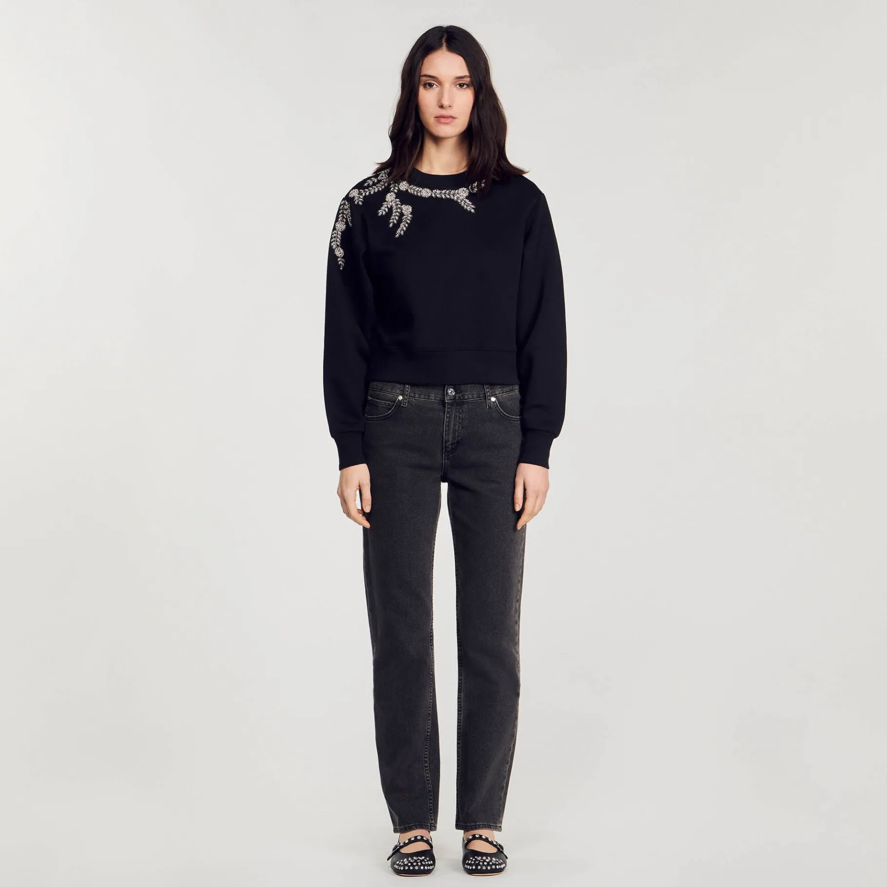 Outlet SANDRO Sweatshirt Bijou Noir