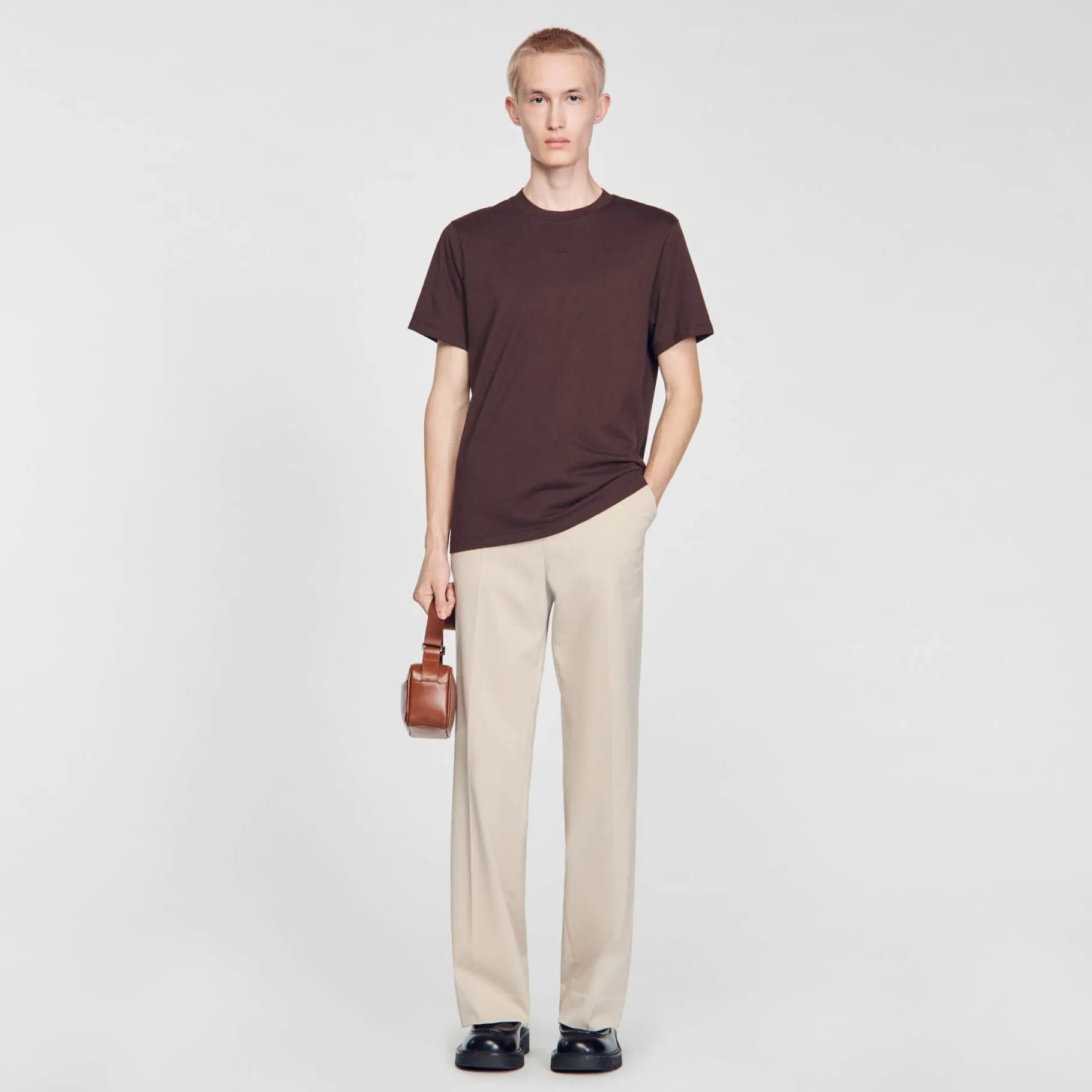 Clearance SANDRO Tee-shirt à Manches Courtes Marron Foncé