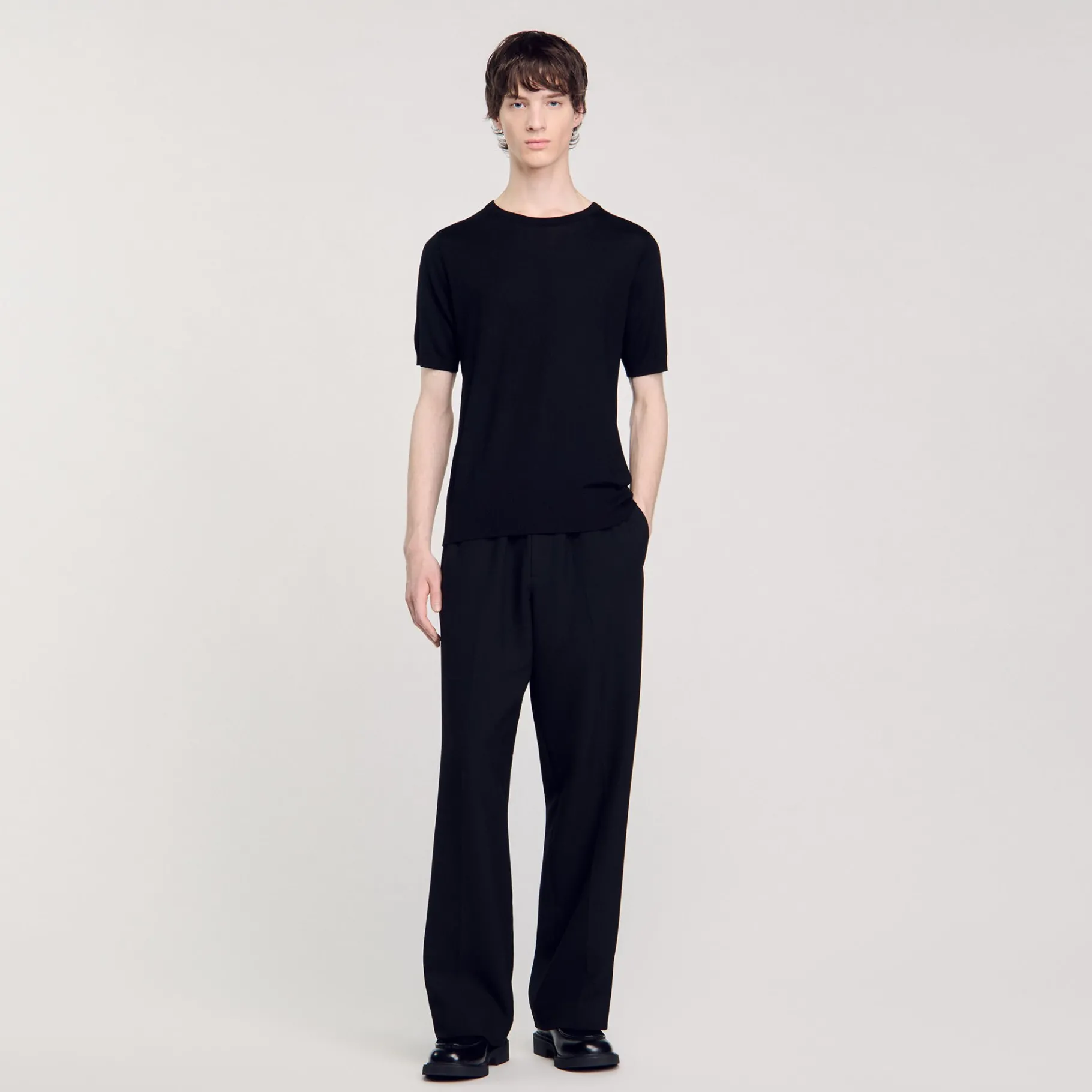Best SANDRO Tee-shirt En Maille Fluide Noir
