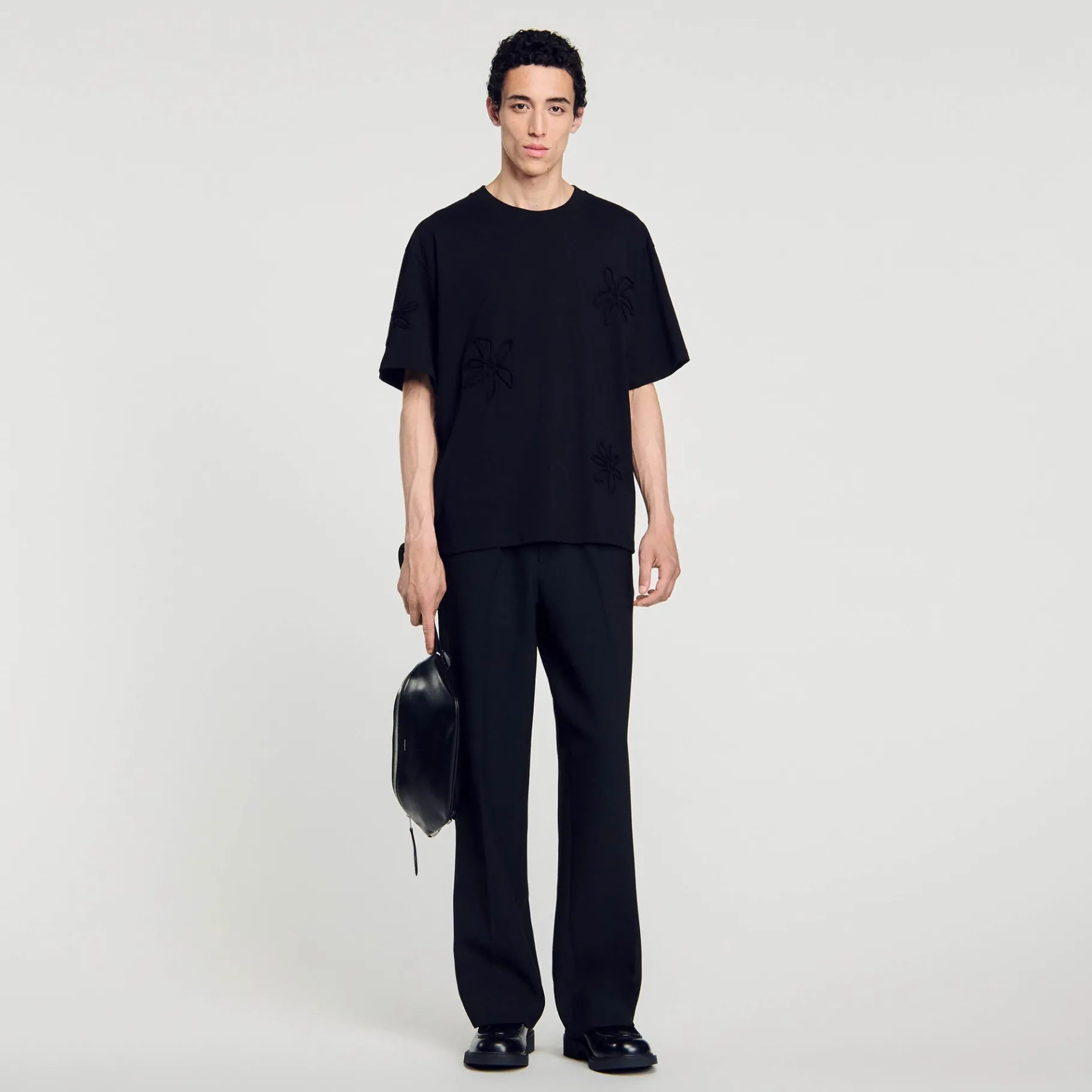 Cheap SANDRO Tee-shirt Orné De Fleurs Noir