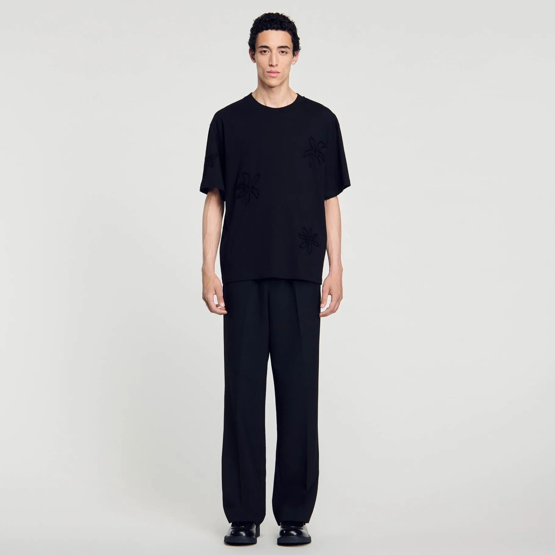 Cheap SANDRO Tee-shirt Orné De Fleurs Noir