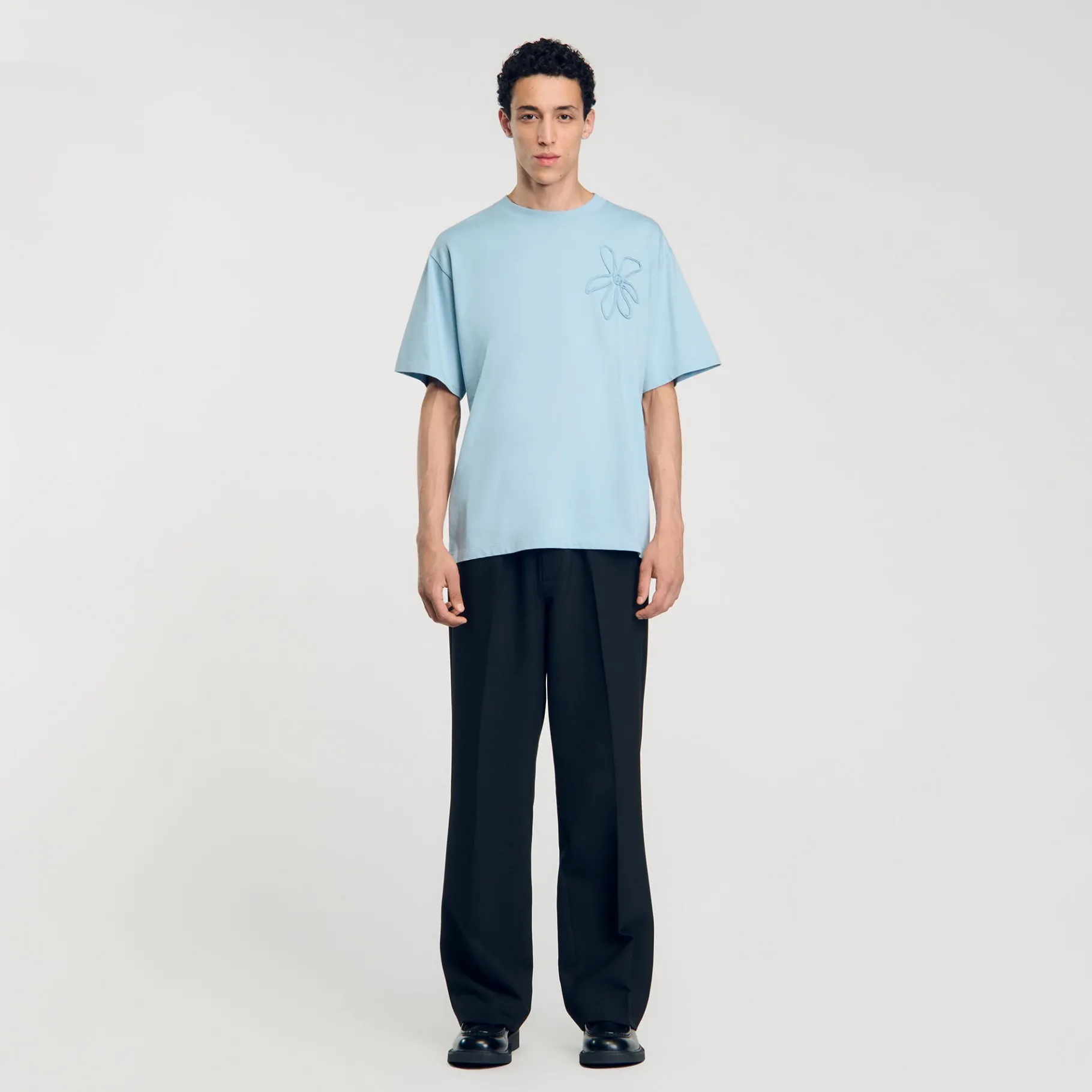 Fashion SANDRO Tee-shirt Oversize Fleur Baby Blue