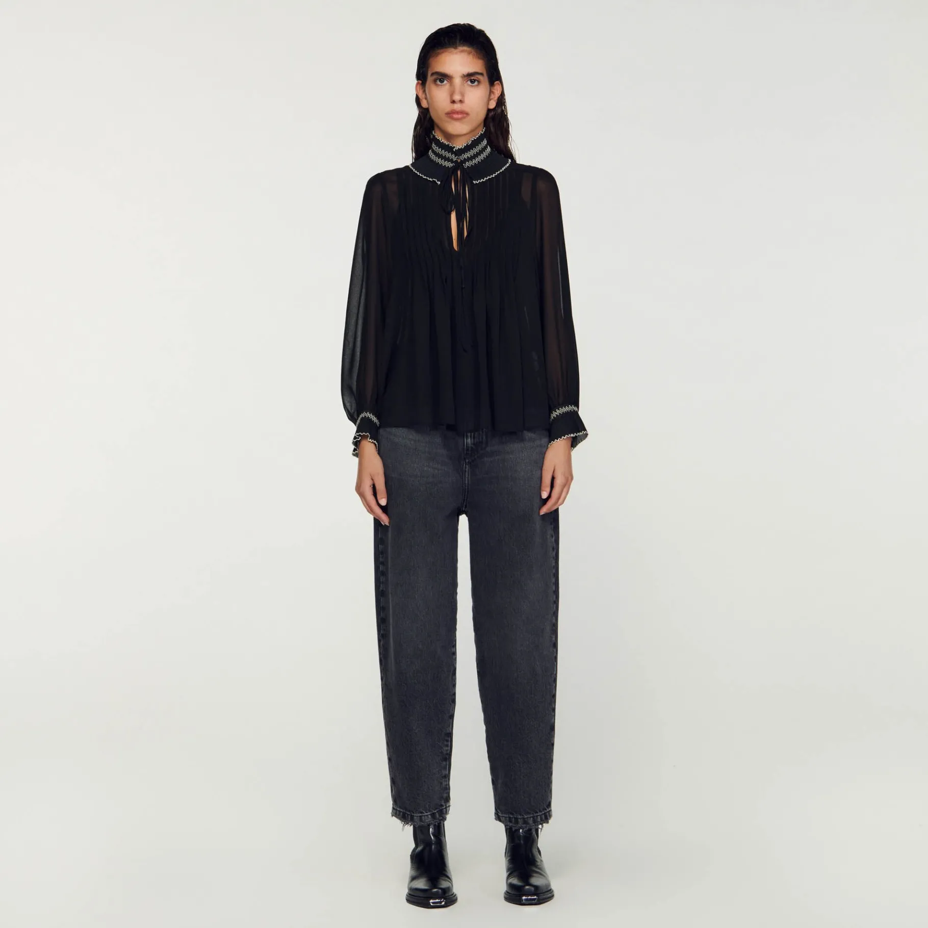 Cheap SANDRO Top En Mousseline Noir