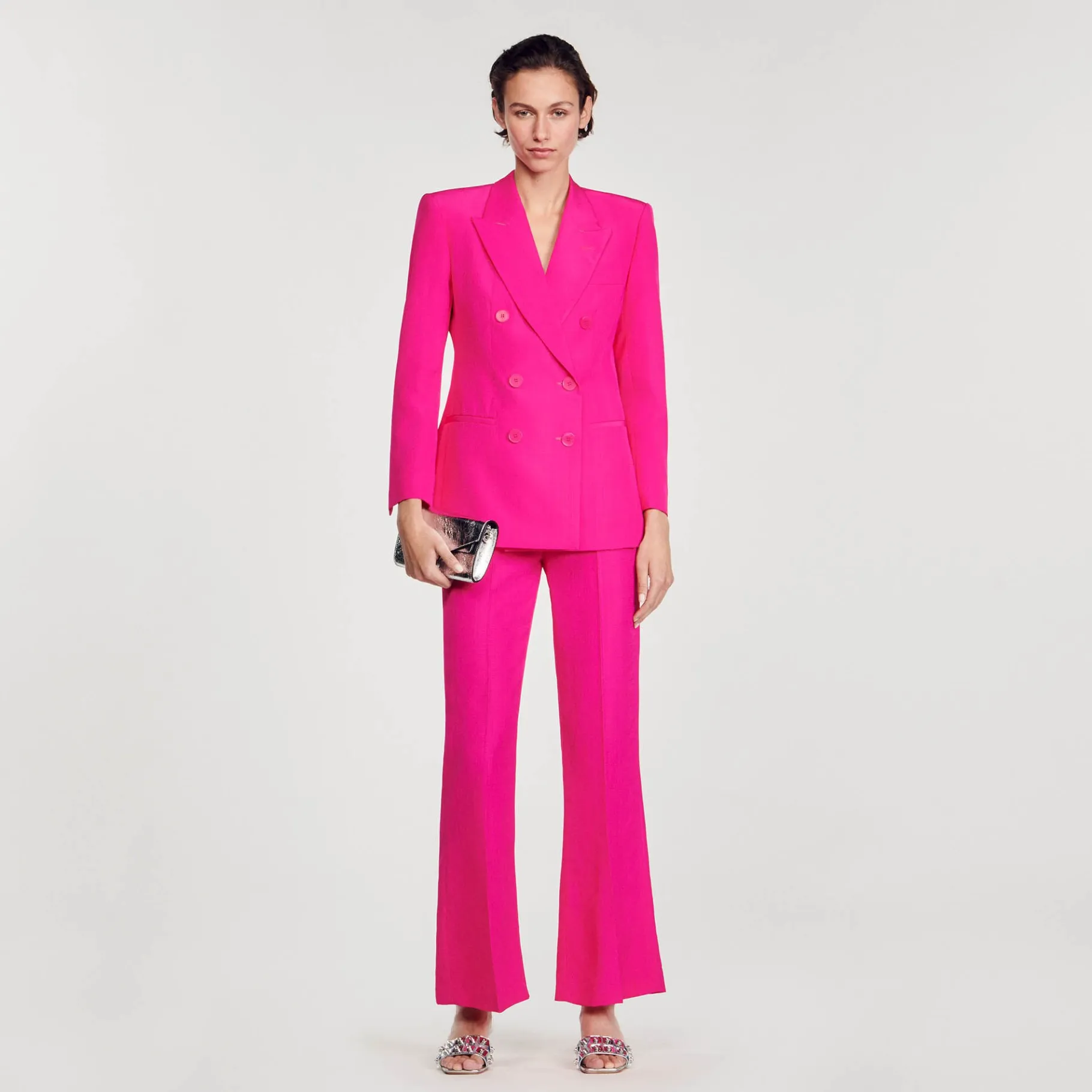 Discount SANDRO Veste à Boutonnage Croisé Fushia