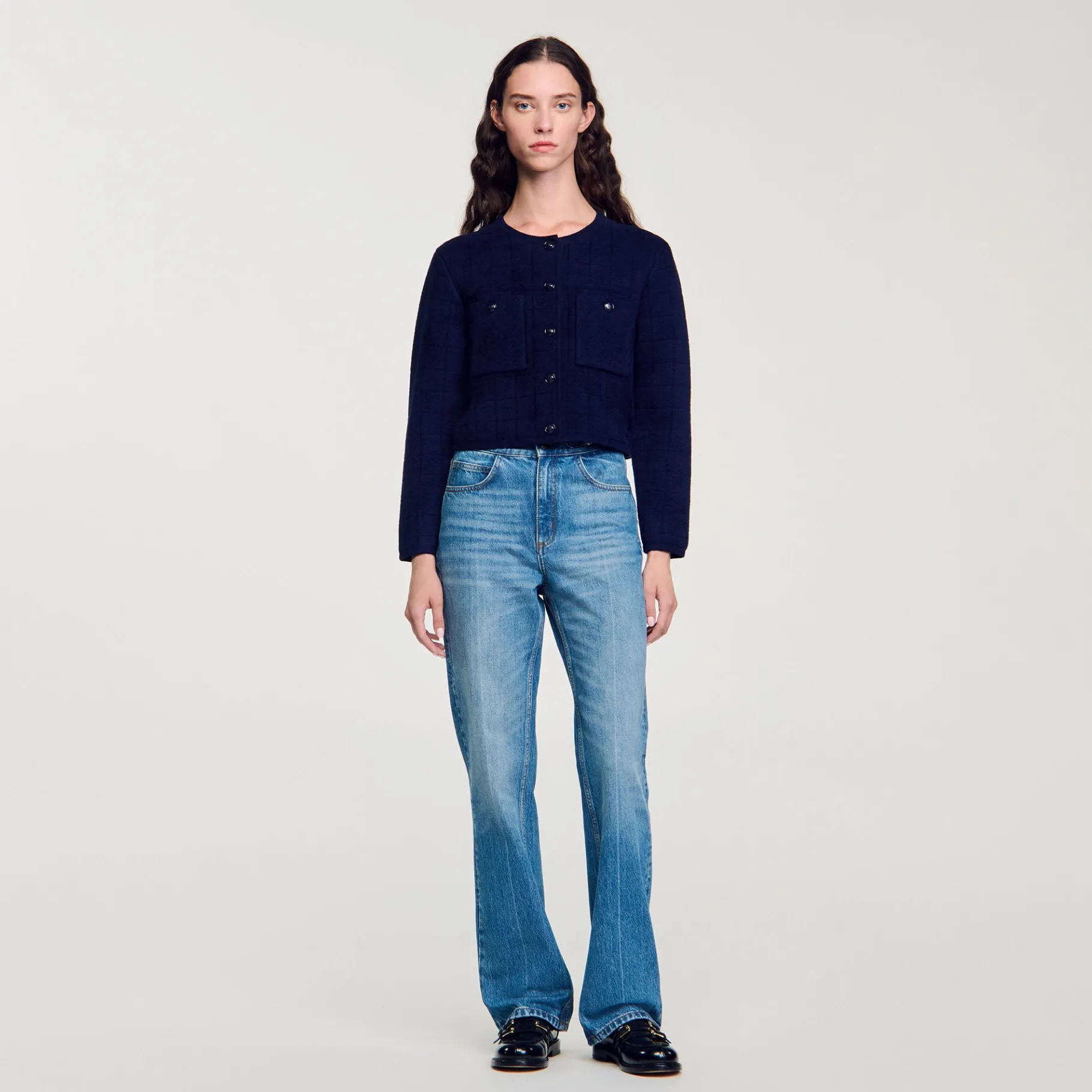 Hot SANDRO Veste Courte En Maille Marine