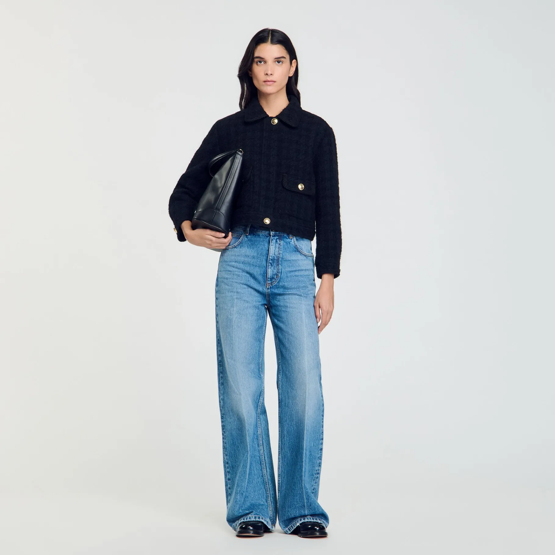 Cheap SANDRO Veste Courte En Tweed Noir
