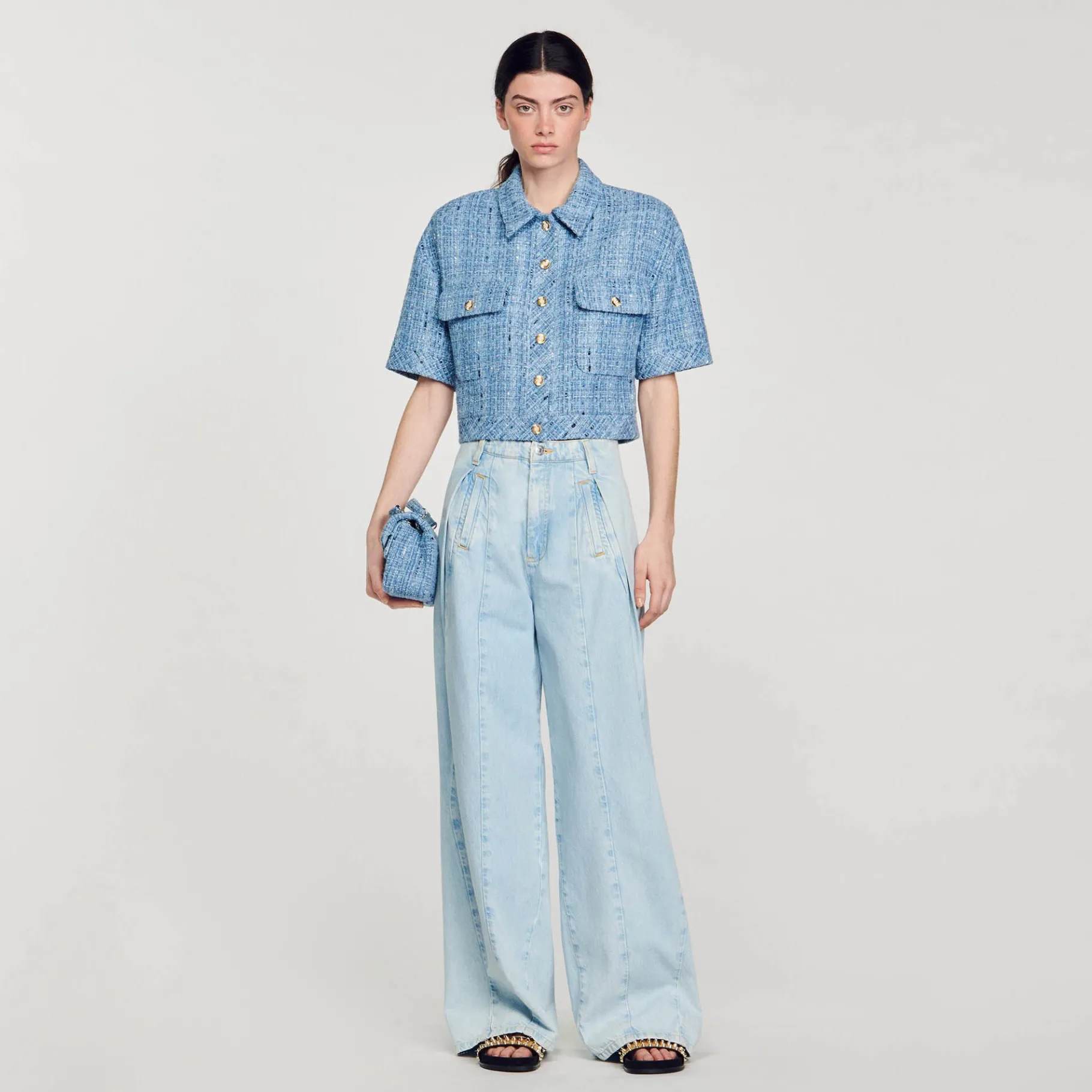 Outlet SANDRO Veste Courte En Tweed Bleu