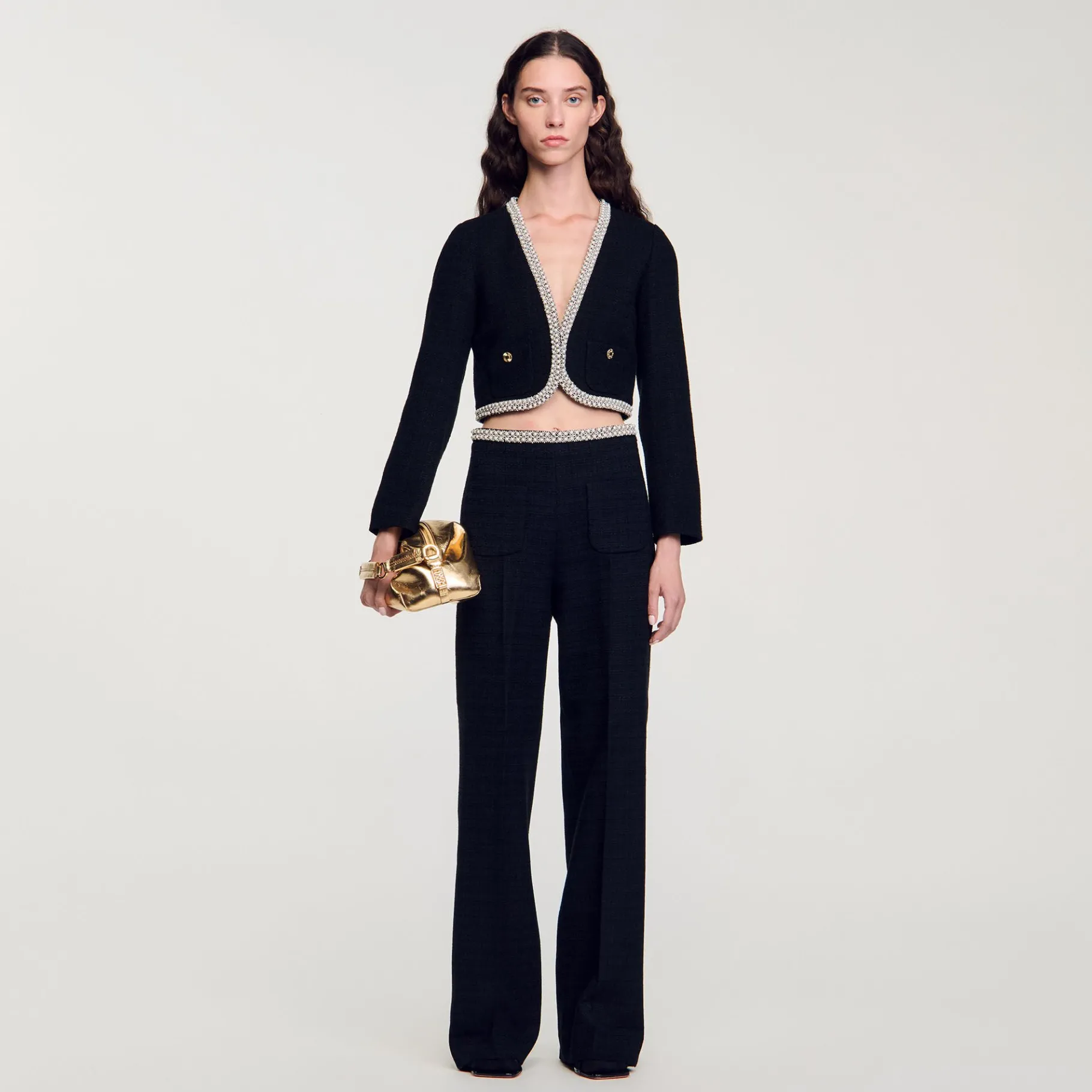 Online SANDRO Veste Courte En Tweed Noir