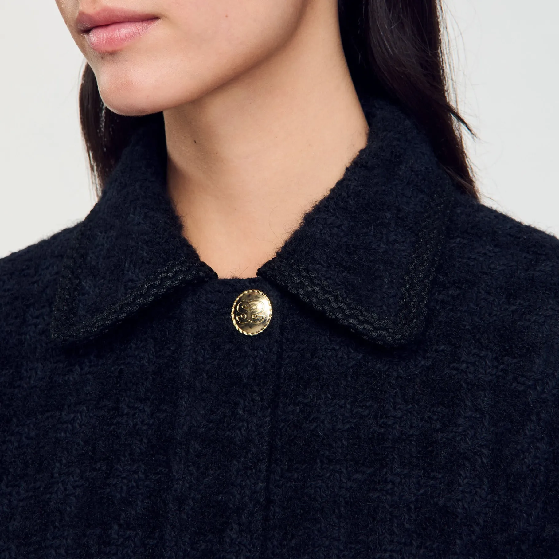Cheap SANDRO Veste Courte En Tweed Noir