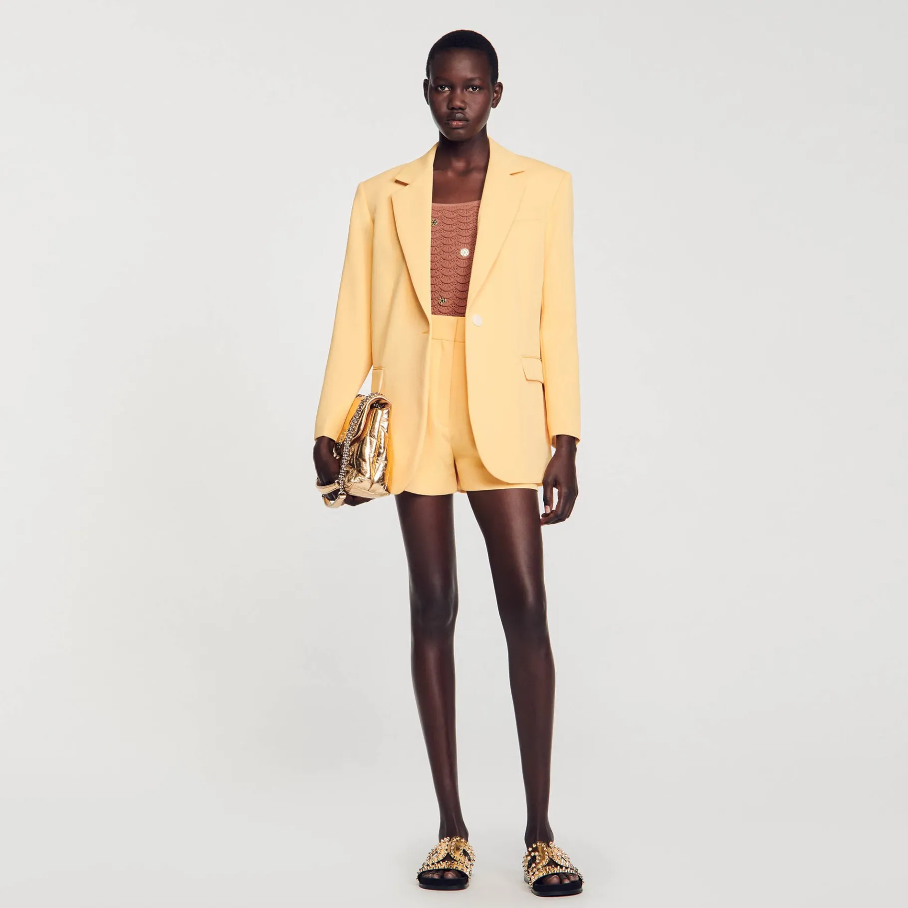 Discount SANDRO Veste De Costume Jaune Orange