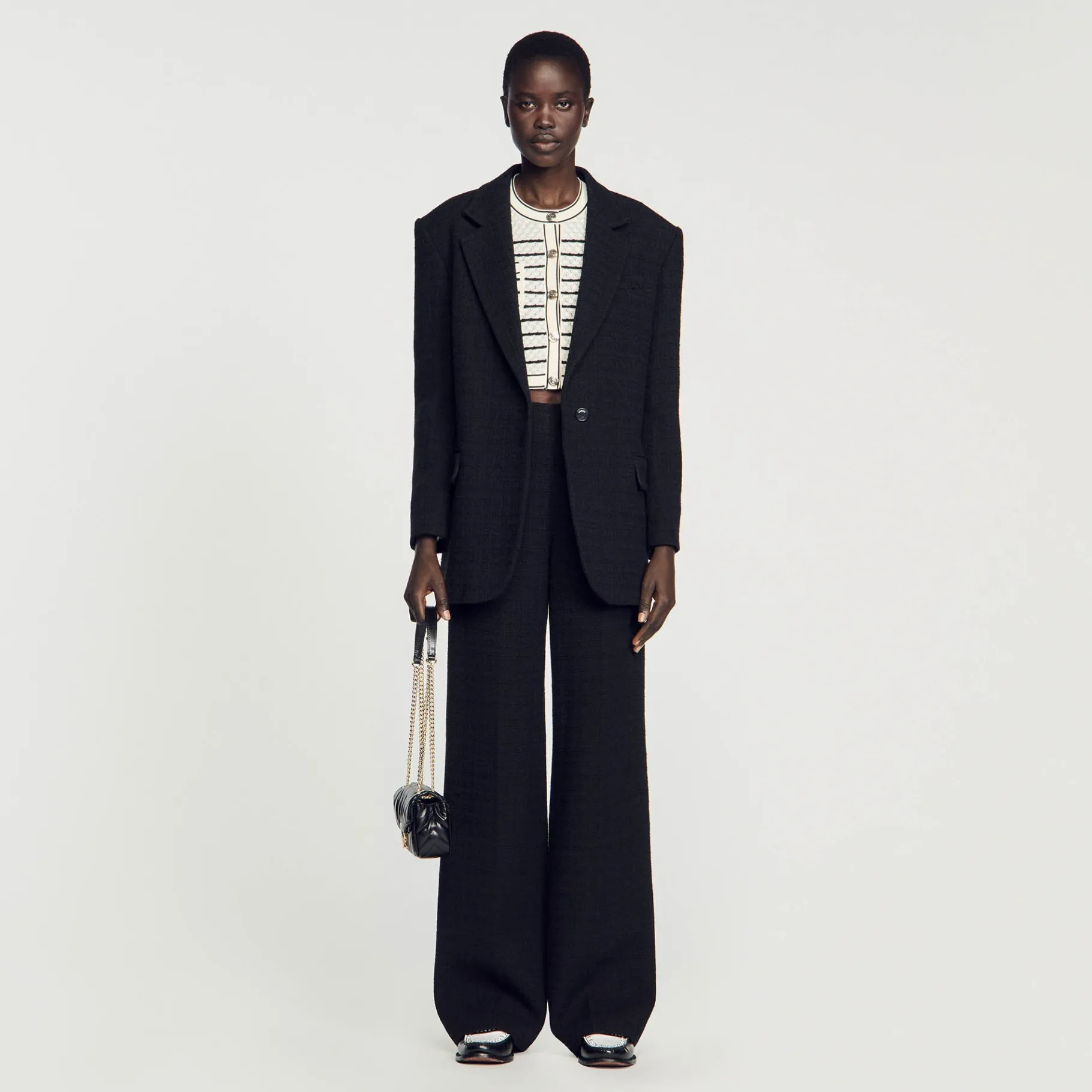 Shop SANDRO Veste De Costume En Tweed Noir