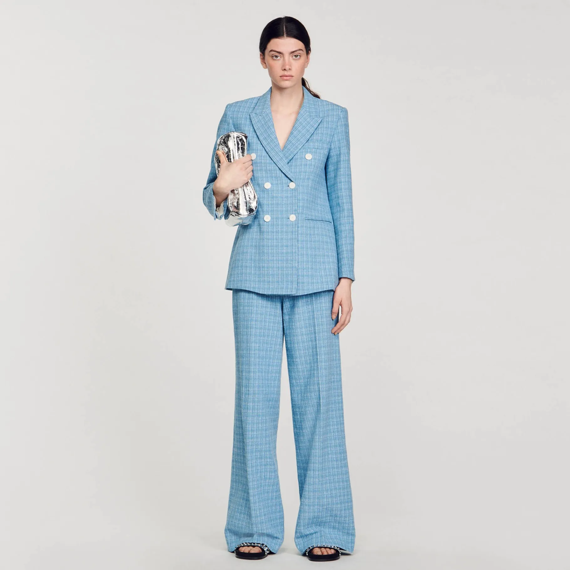 Cheap SANDRO Veste De Costume En Tweed Bleu