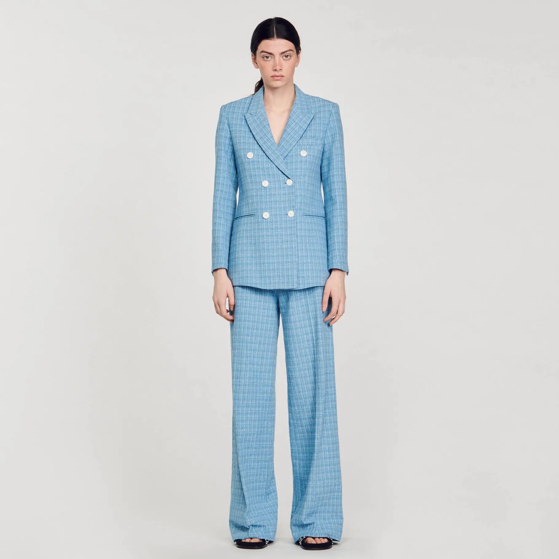 Cheap SANDRO Veste De Costume En Tweed Bleu