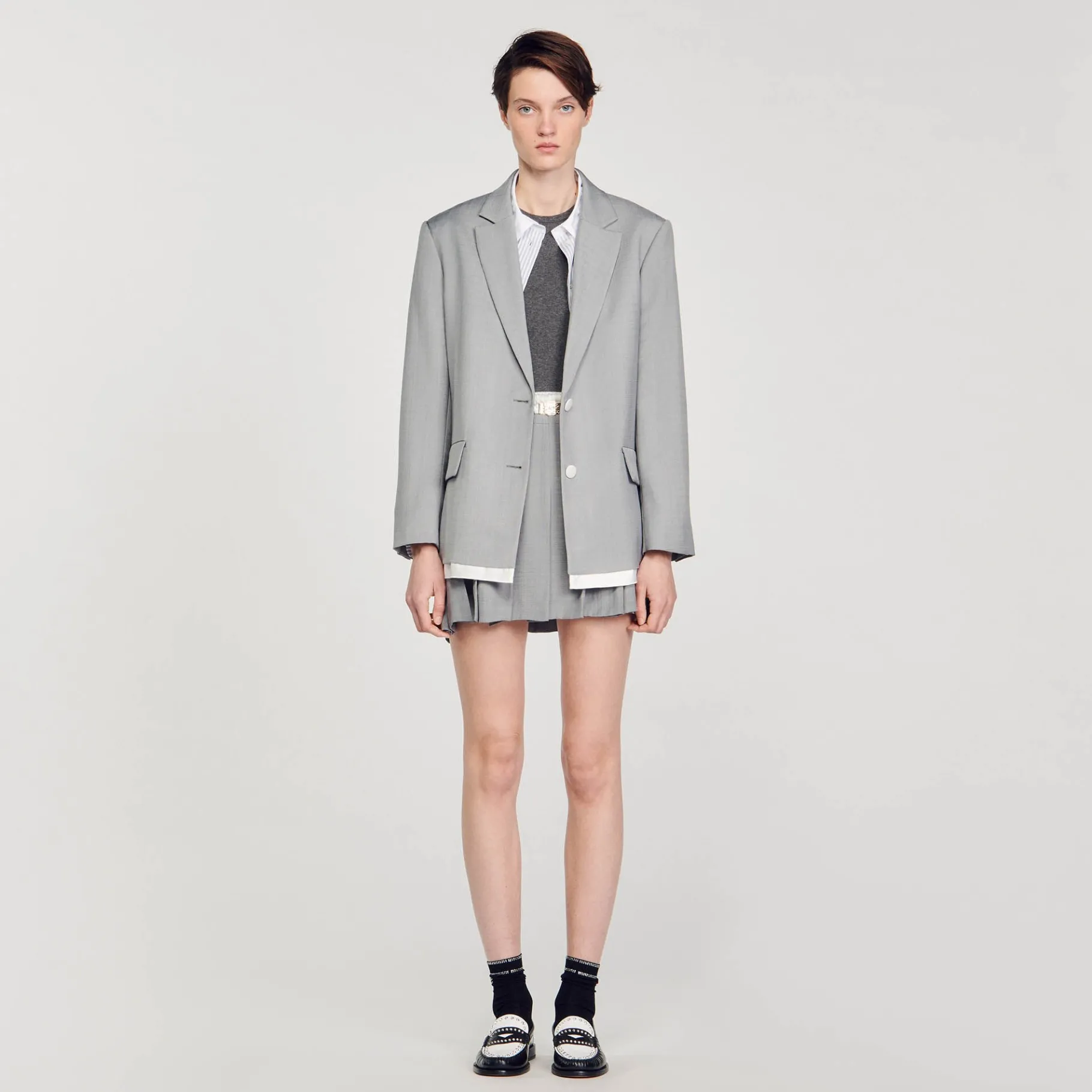 Flash Sale SANDRO Veste De Costume Finitions Satinées Gris Clair